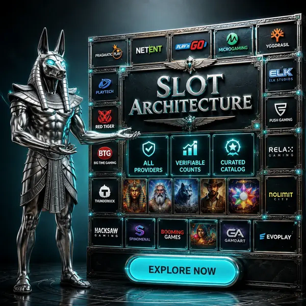 Il Gatewarden presenta i giochi slot Winaura in un display a mosaico luminoso