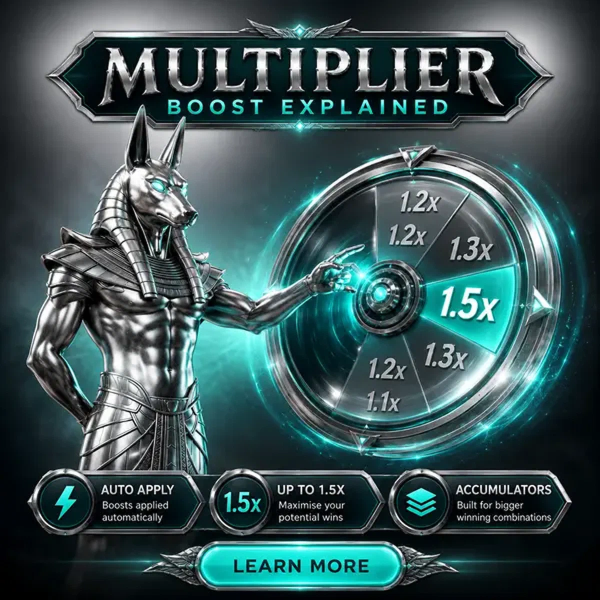 Il Guardiano del Portale guida una ruota moltiplicatrice luminosa all'hub scommesse sportive ComboBoost Multiplier Logic